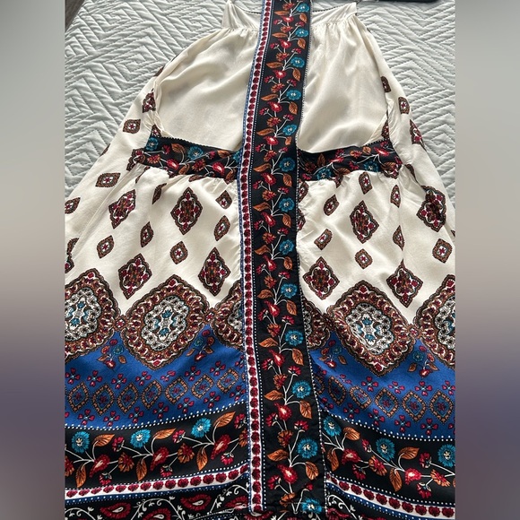 Solemio Cream and Blue Boho Mini Dress - Picture 6 of 13